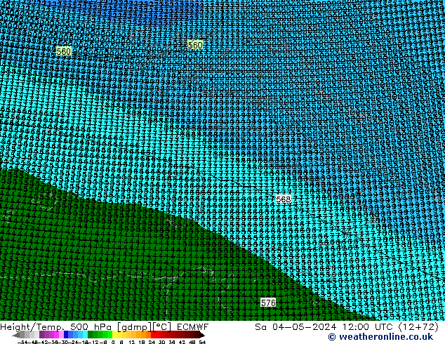 Height/Temp. 500 hPa ECMWF Sa 04.05.2024 12 UTC