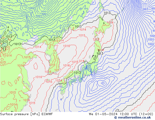 Surface pressure ECMWF We 01.05.2024 12 UTC