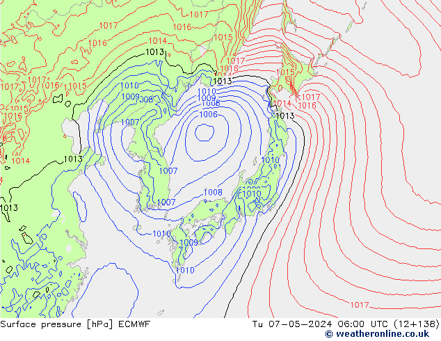 Luchtdruk (Grond) ECMWF di 07.05.2024 06 UTC