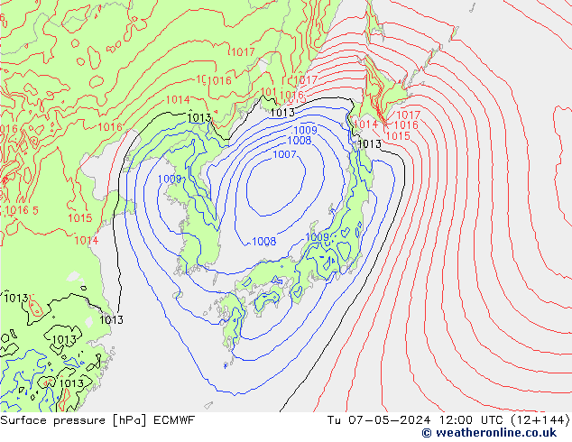 Luchtdruk (Grond) ECMWF di 07.05.2024 12 UTC