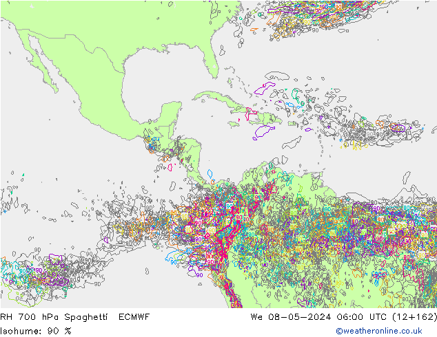RH 700 hPa Spaghetti ECMWF We 08.05.2024 06 UTC