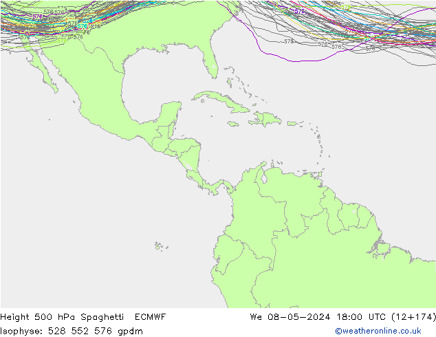 Height 500 hPa Spaghetti ECMWF Mi 08.05.2024 18 UTC