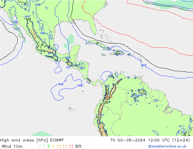 High wind areas ECMWF jue 02.05.2024 12 UTC