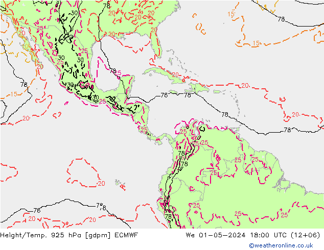 Géop./Temp. 925 hPa ECMWF mer 01.05.2024 18 UTC