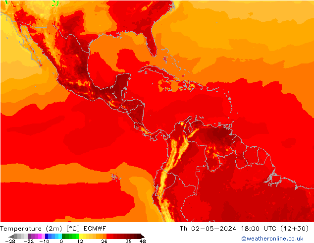 Temperature (2m) ECMWF Th 02.05.2024 18 UTC