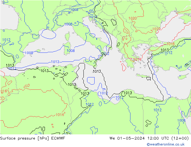 Surface pressure ECMWF We 01.05.2024 12 UTC