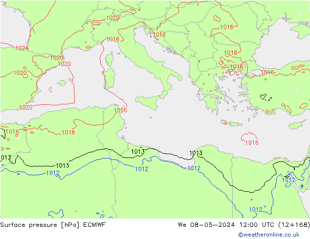 Surface pressure ECMWF We 08.05.2024 12 UTC