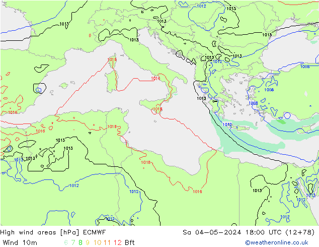 Izotacha ECMWF so. 04.05.2024 18 UTC