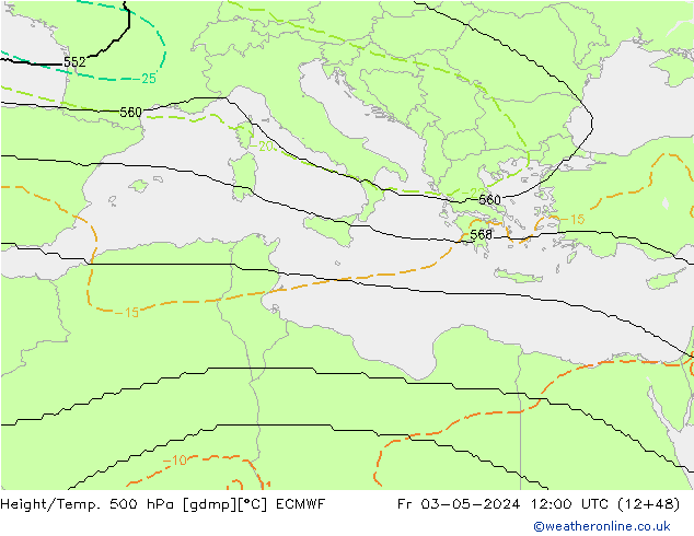 Hoogte/Temp. 500 hPa ECMWF vr 03.05.2024 12 UTC
