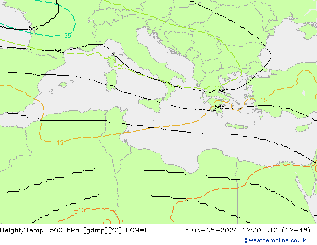 Height/Temp. 500 hPa ECMWF Fr 03.05.2024 12 UTC