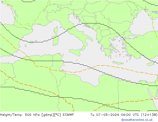 Hoogte/Temp. 500 hPa ECMWF di 07.05.2024 06 UTC