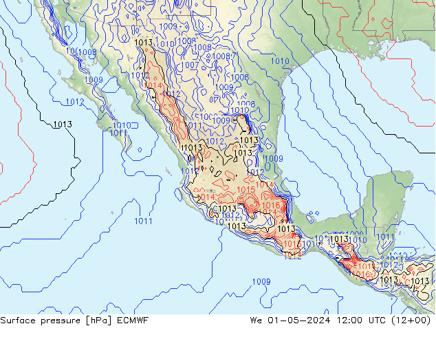 Presión superficial ECMWF mié 01.05.2024 12 UTC