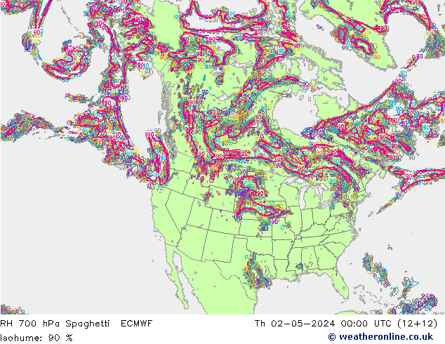 RH 700 hPa Spaghetti ECMWF Do 02.05.2024 00 UTC