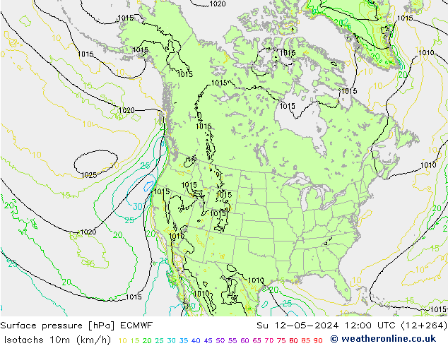 Isotachen (km/h) ECMWF zo 12.05.2024 12 UTC