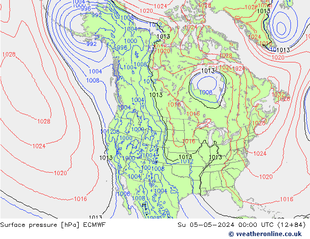 Pressione al suolo ECMWF dom 05.05.2024 00 UTC