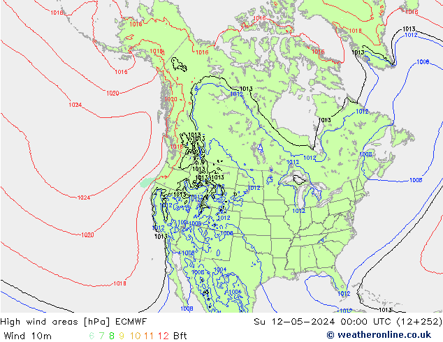 High wind areas ECMWF Su 12.05.2024 00 UTC