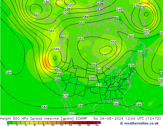 Hoogte 500 hPa Spread ECMWF za 04.05.2024 12 UTC