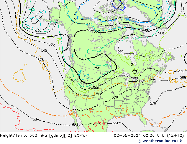 Height/Temp. 500 hPa ECMWF Do 02.05.2024 00 UTC