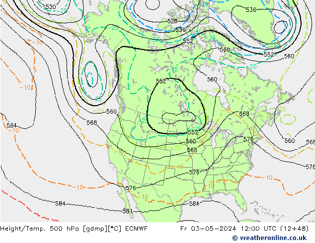 Height/Temp. 500 hPa ECMWF Fr 03.05.2024 12 UTC