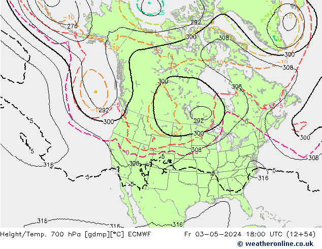 Height/Temp. 700 hPa ECMWF Fr 03.05.2024 18 UTC