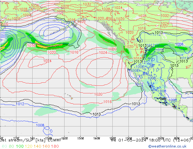 Jet stream ECMWF Qua 01.05.2024 18 UTC