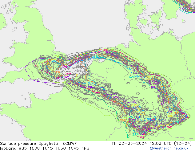 Bodendruck Spaghetti ECMWF Do 02.05.2024 12 UTC