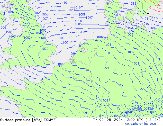 Surface pressure ECMWF Th 02.05.2024 12 UTC