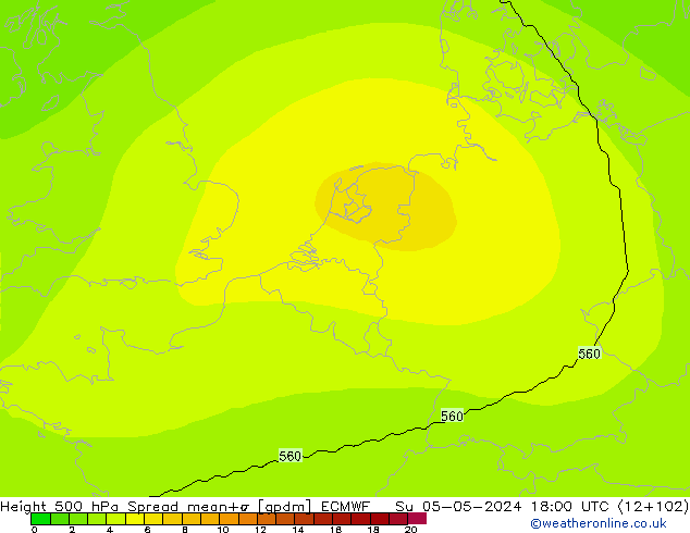 Height 500 hPa Spread ECMWF dom 05.05.2024 18 UTC