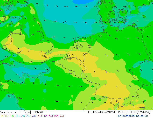 Viento 10 m ECMWF jue 02.05.2024 12 UTC