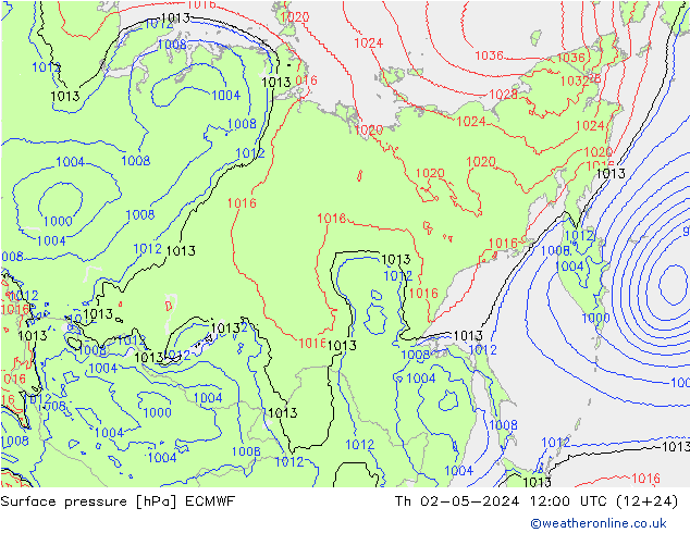 pressão do solo ECMWF Qui 02.05.2024 12 UTC