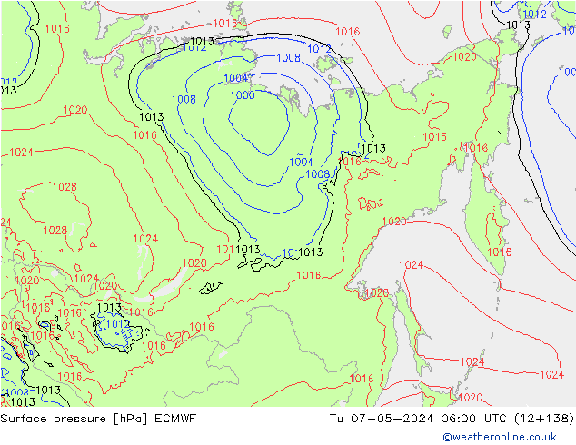 Bodendruck ECMWF Di 07.05.2024 06 UTC