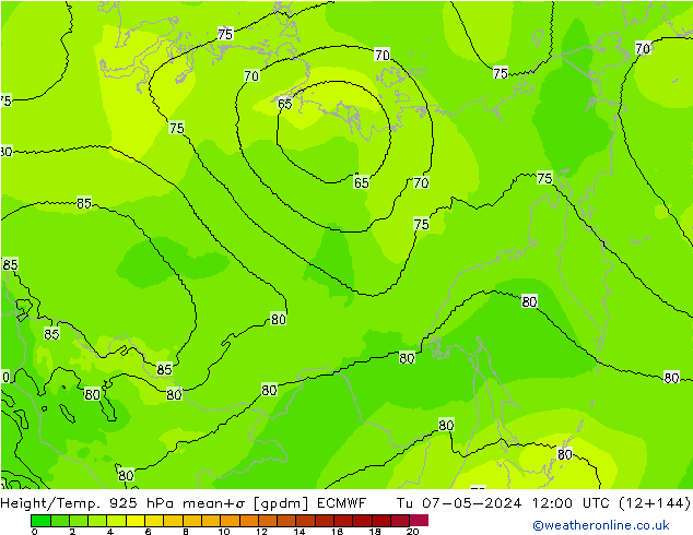 Height/Temp. 925 hPa ECMWF Tu 07.05.2024 12 UTC