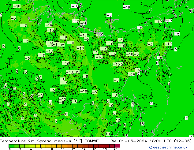 mapa temperatury 2m Spread ECMWF śro. 01.05.2024 18 UTC