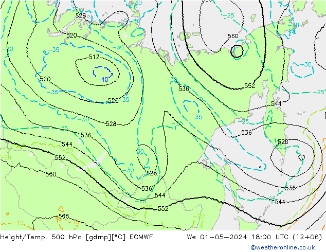 Height/Temp. 500 hPa ECMWF St 01.05.2024 18 UTC