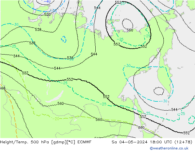 Height/Temp. 500 hPa ECMWF sab 04.05.2024 18 UTC