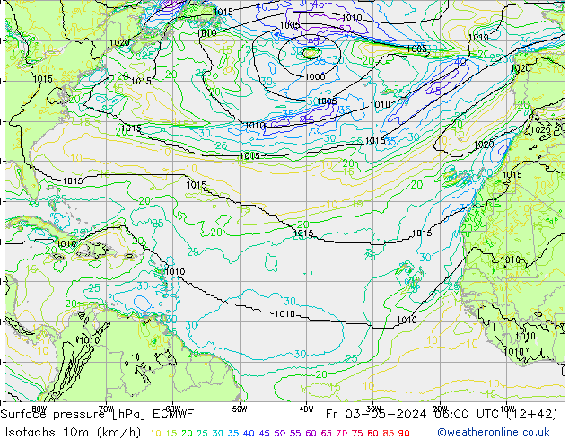 Isotachs (kph) ECMWF Sex 03.05.2024 06 UTC