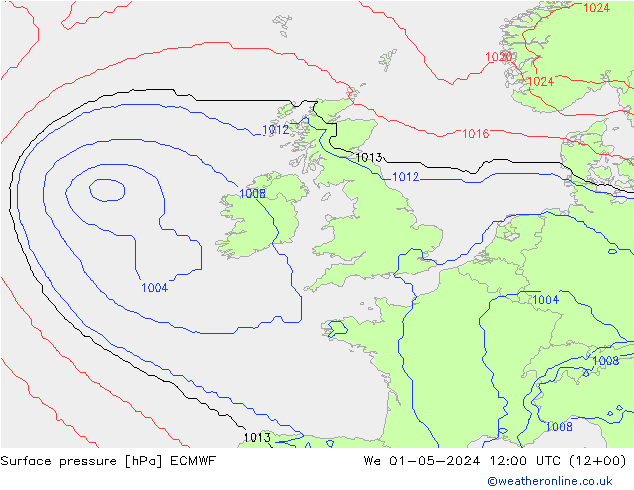 Luchtdruk (Grond) ECMWF wo 01.05.2024 12 UTC