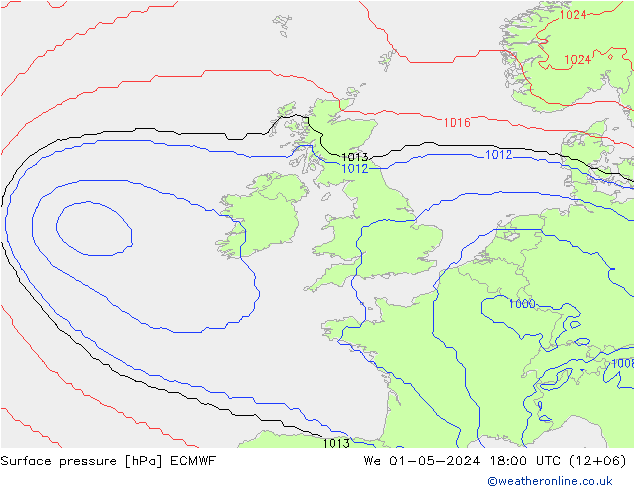 Luchtdruk (Grond) ECMWF wo 01.05.2024 18 UTC