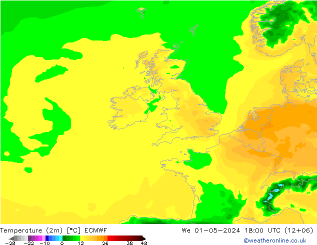 Temperature (2m) ECMWF St 01.05.2024 18 UTC