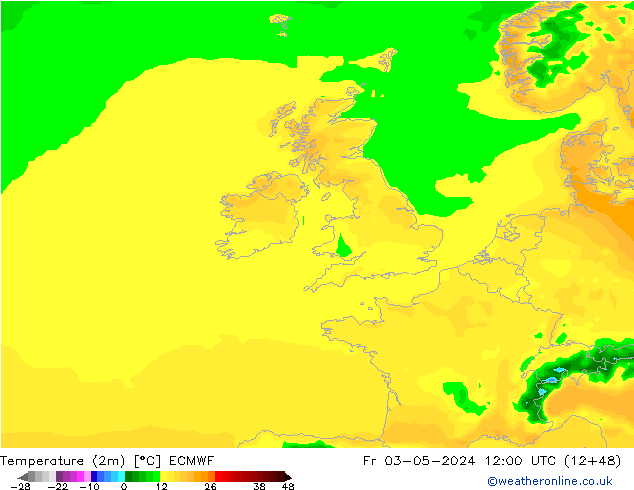 Temperaturkarte (2m) ECMWF Fr 03.05.2024 12 UTC