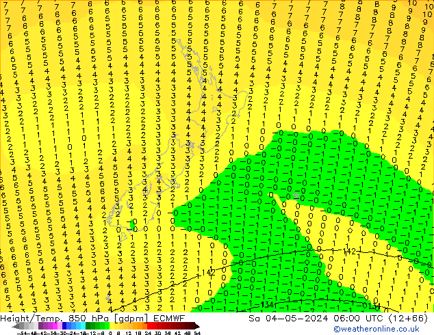 Height/Temp. 850 hPa ECMWF so. 04.05.2024 06 UTC