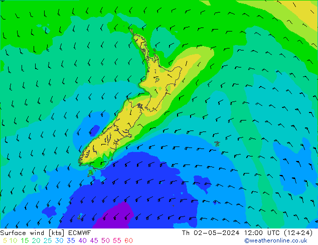 Vento 10 m ECMWF Qui 02.05.2024 12 UTC