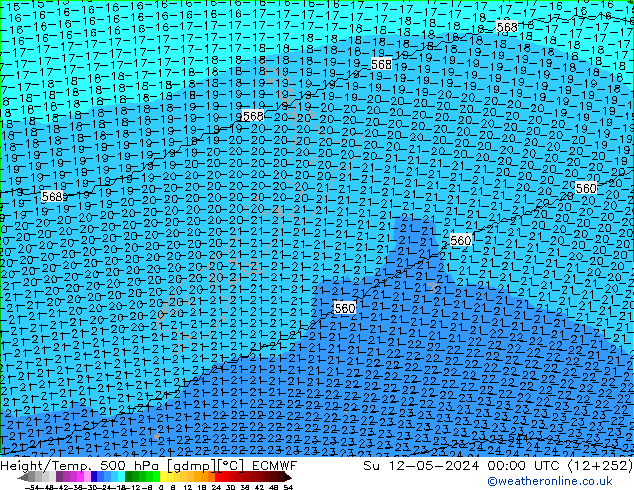 Hoogte/Temp. 500 hPa ECMWF zo 12.05.2024 00 UTC