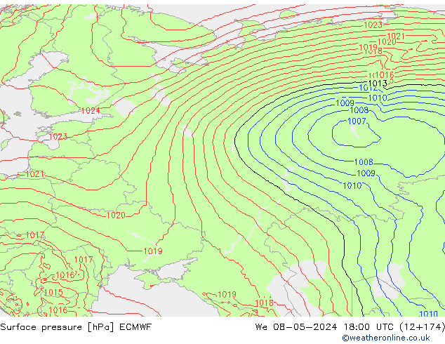 Surface pressure ECMWF We 08.05.2024 18 UTC