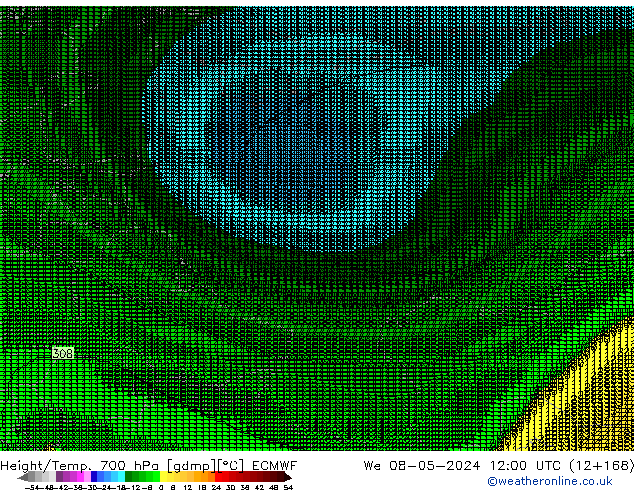 Yükseklik/Sıc. 700 hPa ECMWF Çar 08.05.2024 12 UTC