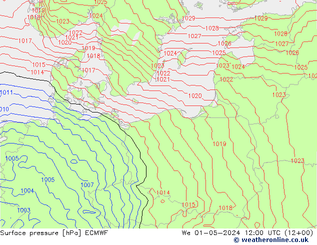 Luchtdruk (Grond) ECMWF wo 01.05.2024 12 UTC