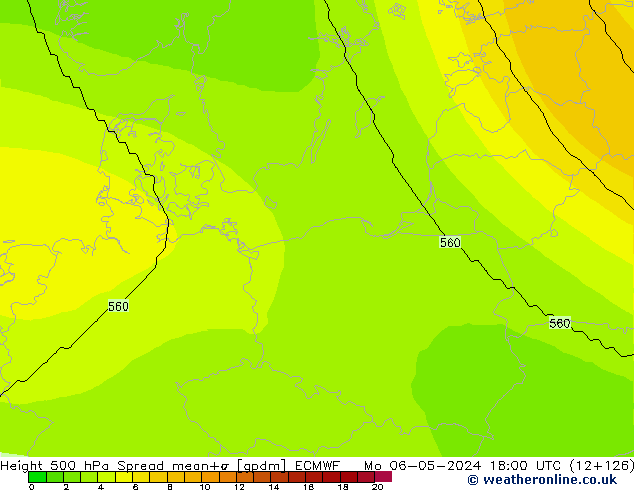 Height 500 hPa Spread ECMWF pon. 06.05.2024 18 UTC