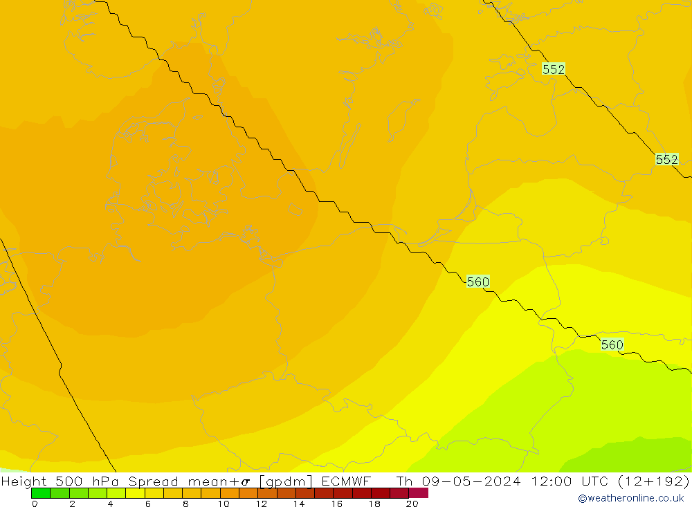 500 hPa Yüksekliği Spread ECMWF Per 09.05.2024 12 UTC