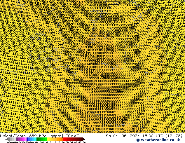 Height/Temp. 850 hPa ECMWF so. 04.05.2024 18 UTC