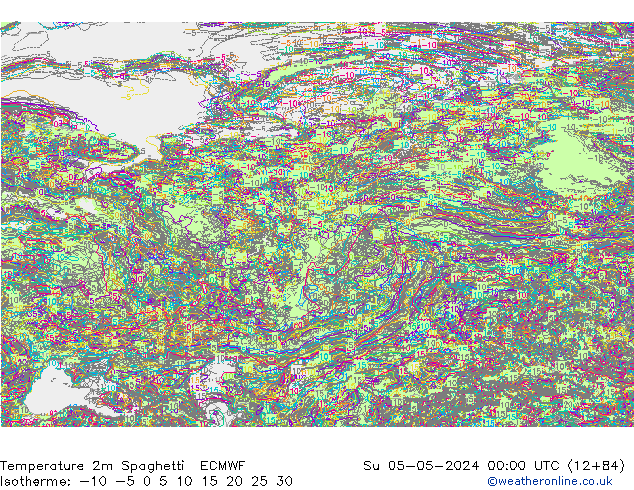 Temperature 2m Spaghetti ECMWF Su 05.05.2024 00 UTC